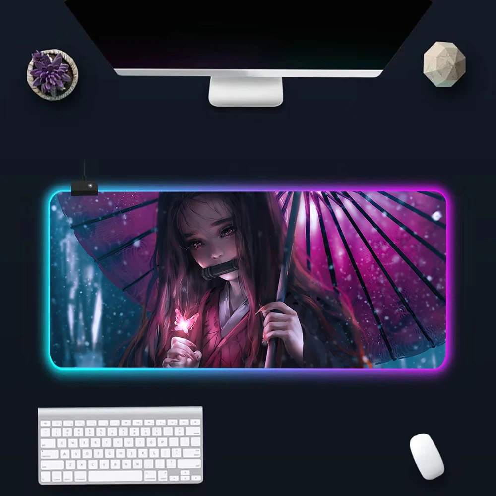 

Anime Demon Slayer Kimetsu No Yaiba RGB Pc Gamer Keyboard Mousepad LED Glowing Mouse Mats Rubber Gaming Computer Mausepad