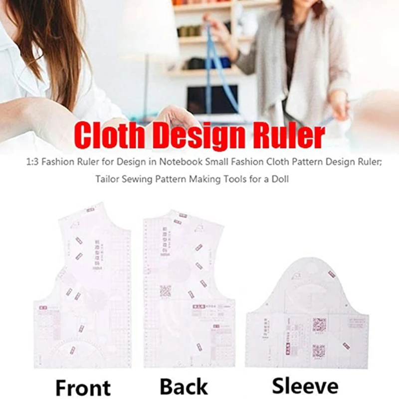 3x 1:5 Fashion Design Ruler Cloth Design School Student Teching Apparel Drawing Templete Garment Prototype Ruler Plastic