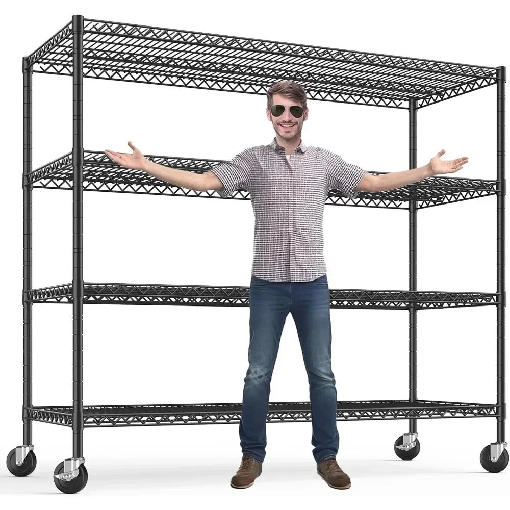 Shelf 75.6 inches high, 2500LBS heavy-duty metal shelf with wheels, height 75.6 inches, width 55.5 inches, depth 24 inches