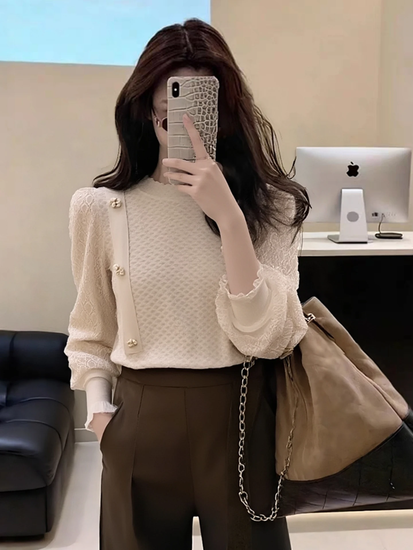 

Slimming Effect Loose Long Sleeve Knitted Sweater Retro Style Women's Fashionable Top Comfortable Winter Casual Wear