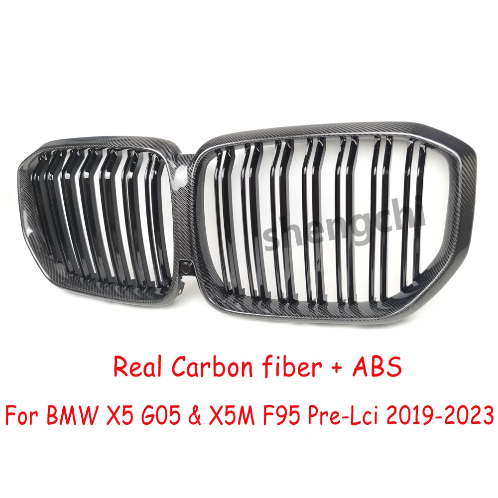 G05 griglia nera lucida in vera fibra di carbonio a 1 lamella/2 lamelle per BMW X5 G05 X5M F95 griglia paraurti anteriore accessori Auto 2019-2023