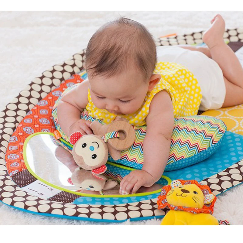 90cm Funny Baby Activity Mat Crawling Mat Play Mat Pad Padded Bolster Large Mirror Teether Animals Lion Panda Elephant Gift