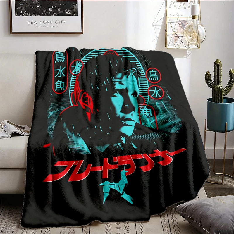 80's Sci, Fi Movie Graphic Flannel Blanket, Retro Tyrell Corp Runner T, Flannel Throw