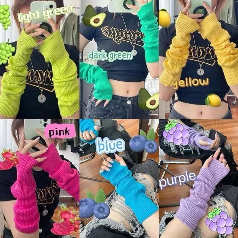 Long Fingerless Gloves Women Mitten Winter Arm Warmer Knitted Arm Sleeve Fashion Casual Soft Girls Clothes Punk Gothic Gloves