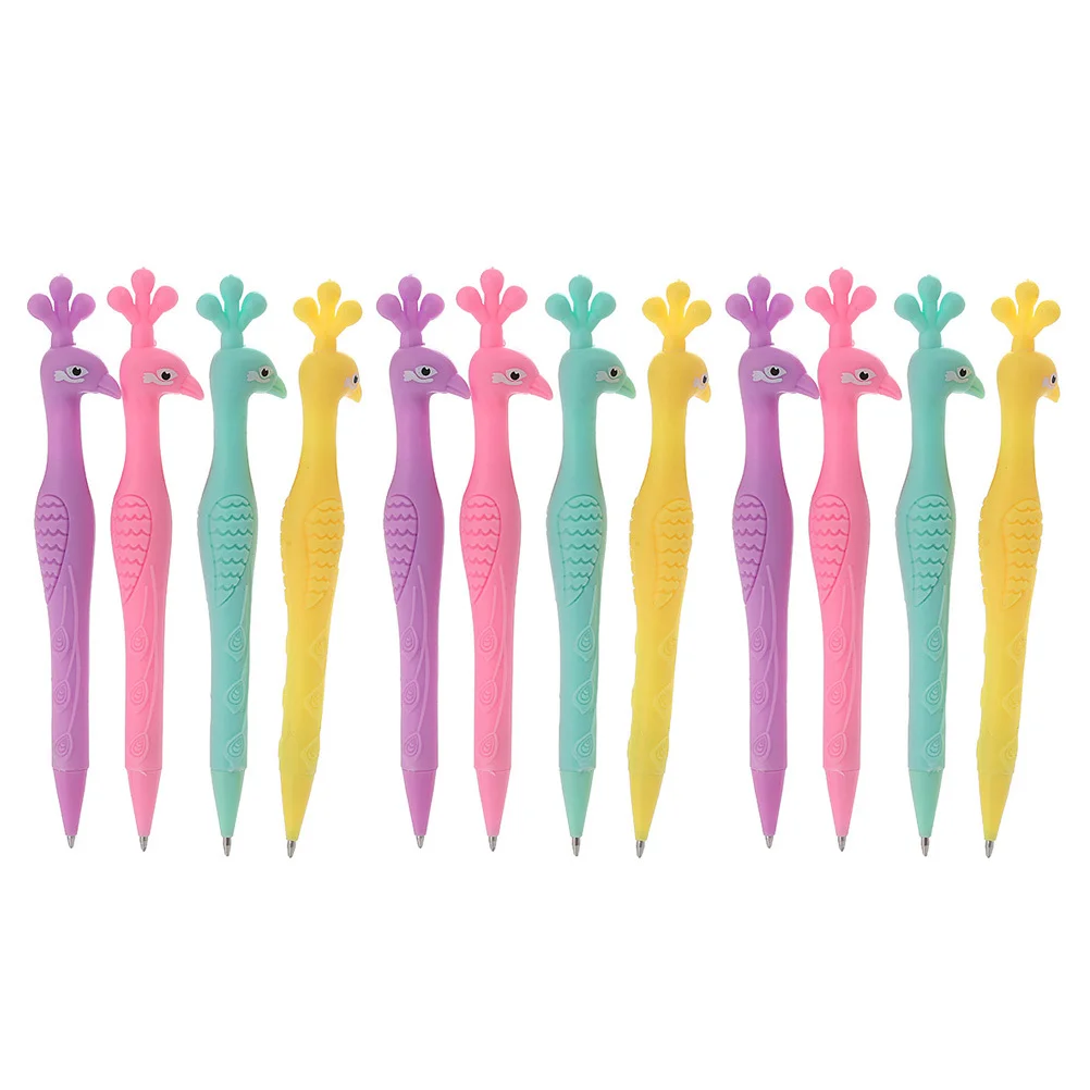 12Pcs Peacock Mechanical Pencil ABS Material Kids Write Tool Adorable Portable Kids Supply Multi-Function Pencil