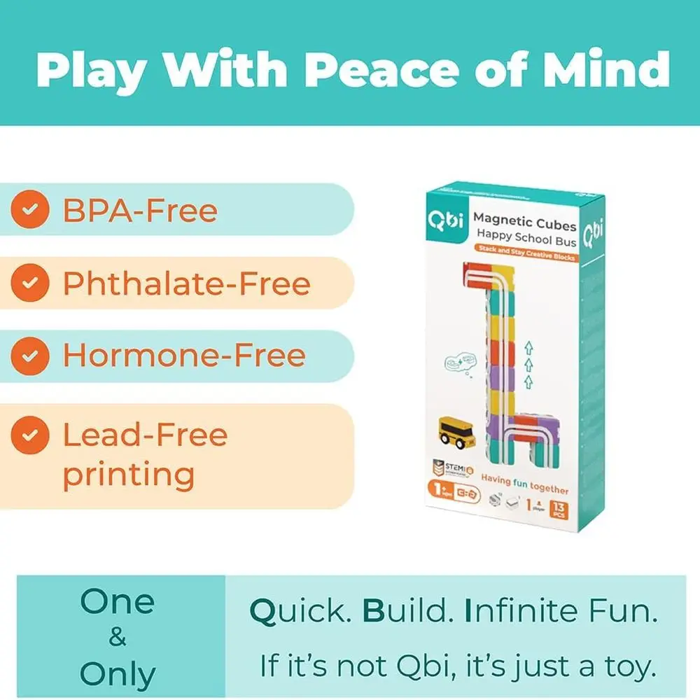 Zestaw magnetycznych klocków 3D dla maluchów - motyw autobusu szkolnego, zabawka STEM inspirowana metodą Montessori (13 elementów)