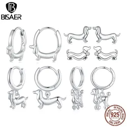 BISAER-pendientes de aro de Plata de Ley 925 para mujer, con hebillas de oreja de perro salchicha, chapado en platino, joyería fina para fiesta, ECE1677