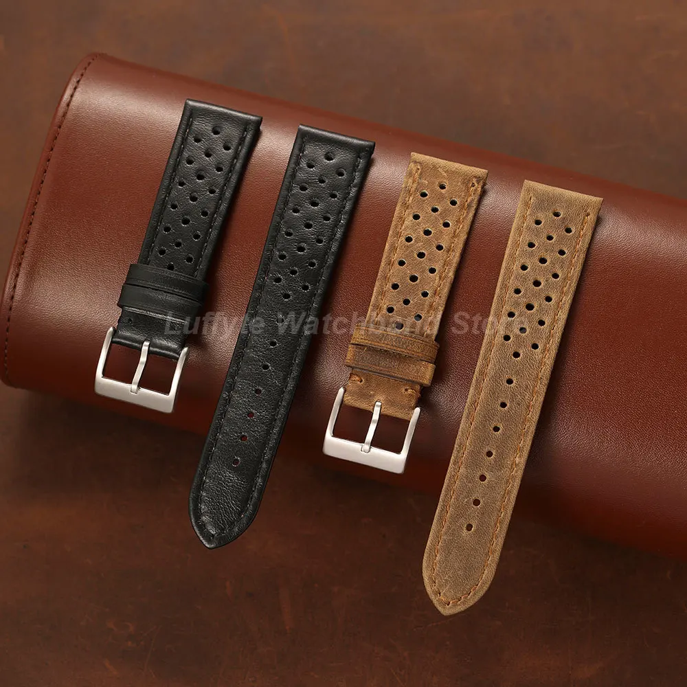 Herren-Uhrenarmband aus klassischem Kalbsleder, 18 mm, 20 mm, 22 mm, atmungsaktives, perforiertes Design, bequemes Armband