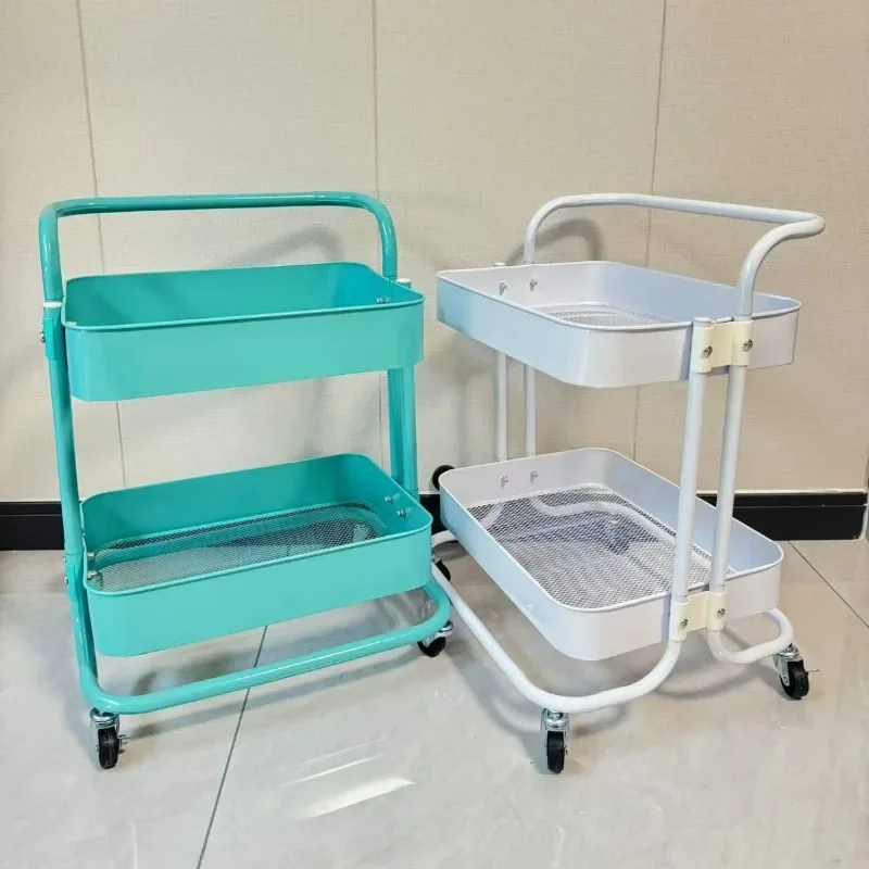 Double Layer Trolley Storage Cart Mobile Beauty Salon Organizer Utility Cart Color Mixable Hair Salon Furniture Rolling Cart
