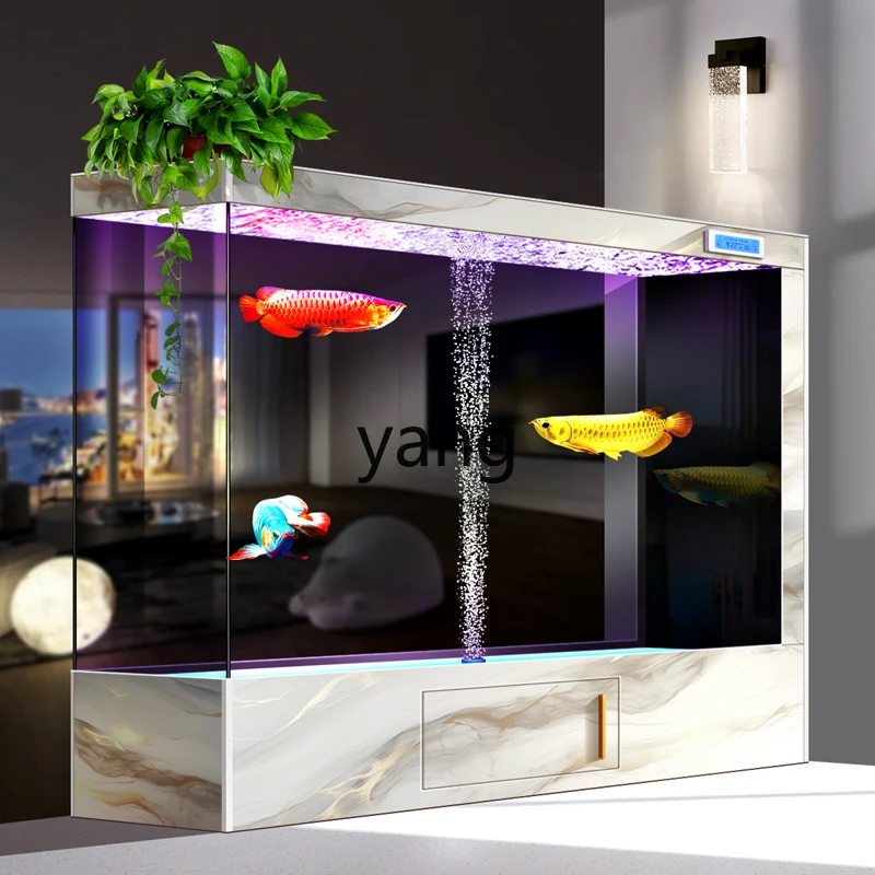 LMM floor-to-ceiling fish tank partition screen large ultra-white glass office ecological goldfish tank