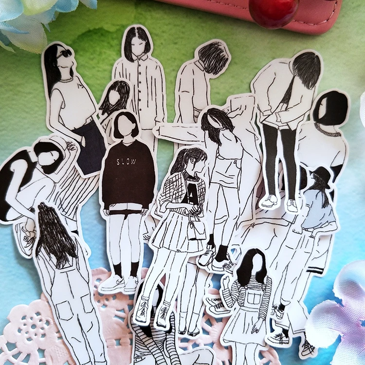 

19PCS Faceless girl Stickers Crafts And Scrapbooking stickers book Student label Decorative sticker DIY Stationery