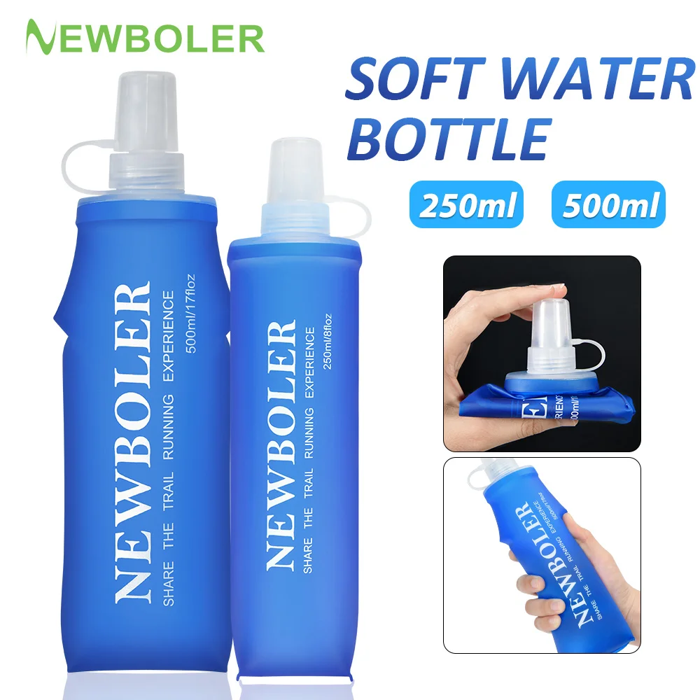 NEWBOLER 250ml 500ml botella de agua TPU plegable matraz suave botella de agua deportiva botella de agua plegable correr Camping ‌ Senderismo