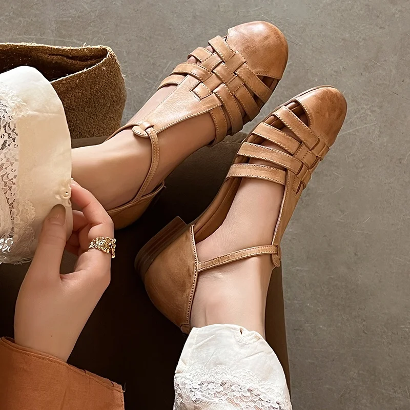 

Женские кожаные сандалии 2026: комфортные, красивые, коричневые, дизайнерские, люксовые, летние, с круглым носком, на плоской подошве, модные