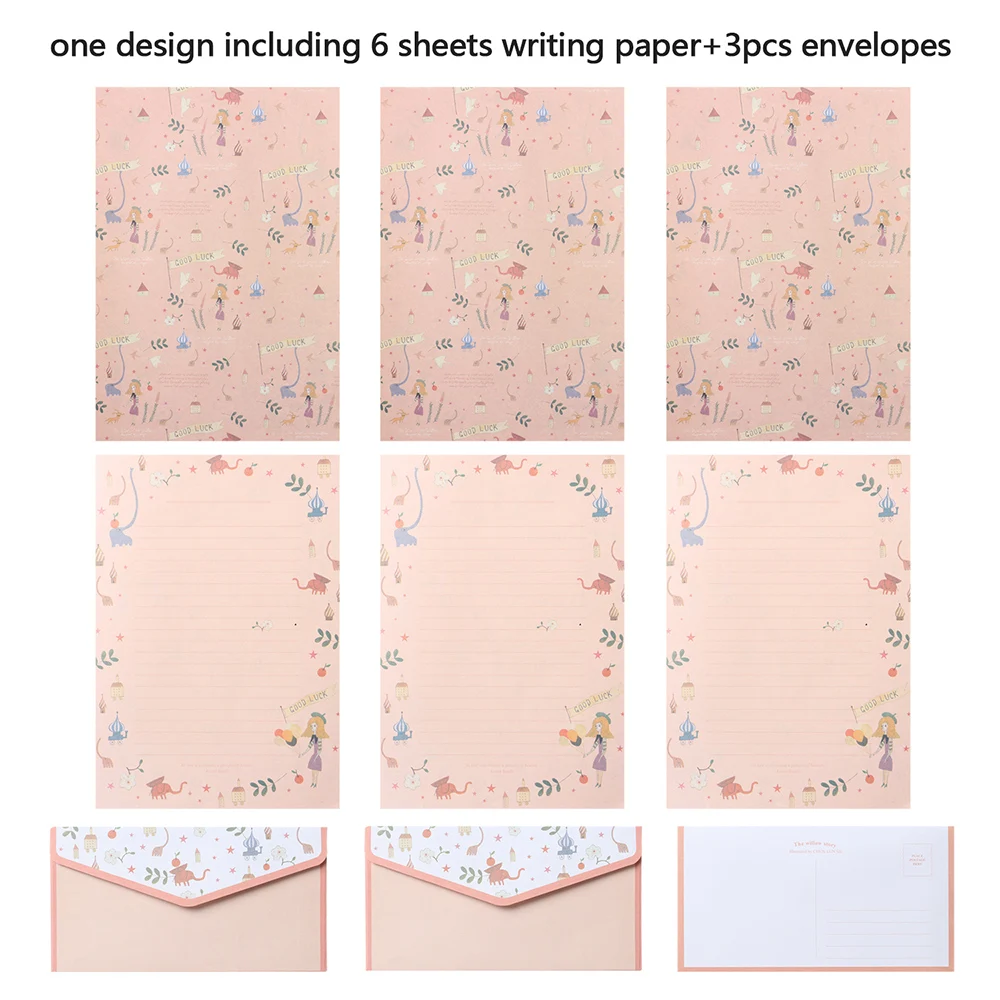 Papier à lettres avec motif de dessin animé, impression de fleurs, conception différente avec enveloppes, cadeau, 6 pièces, 3 pièces