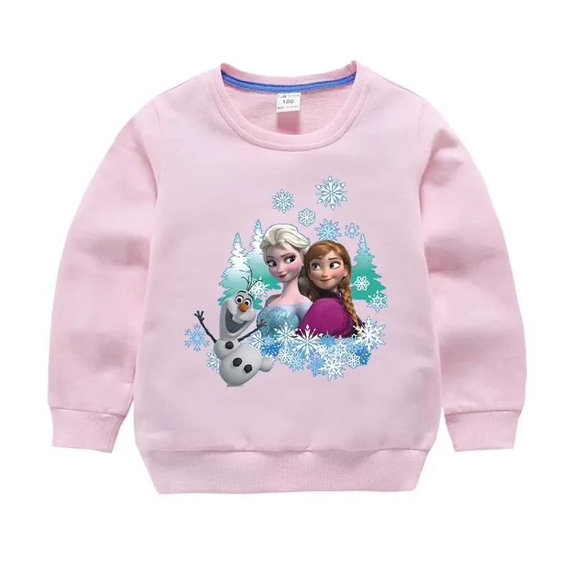 Disney-Girl's Long Sleeves T-shirt, roupa de criança, top feminino, algodão de qualidade, Frozen Elsa, roupa infantil, nova primavera e outono