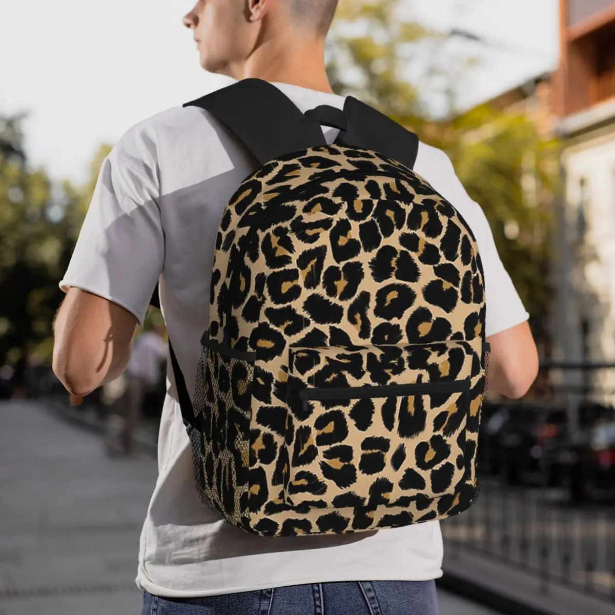 Leopard Print Traditional Colours Backpack Daypack Large Capacity Kids BookBag School Bag Shoulder Bags for Men Women