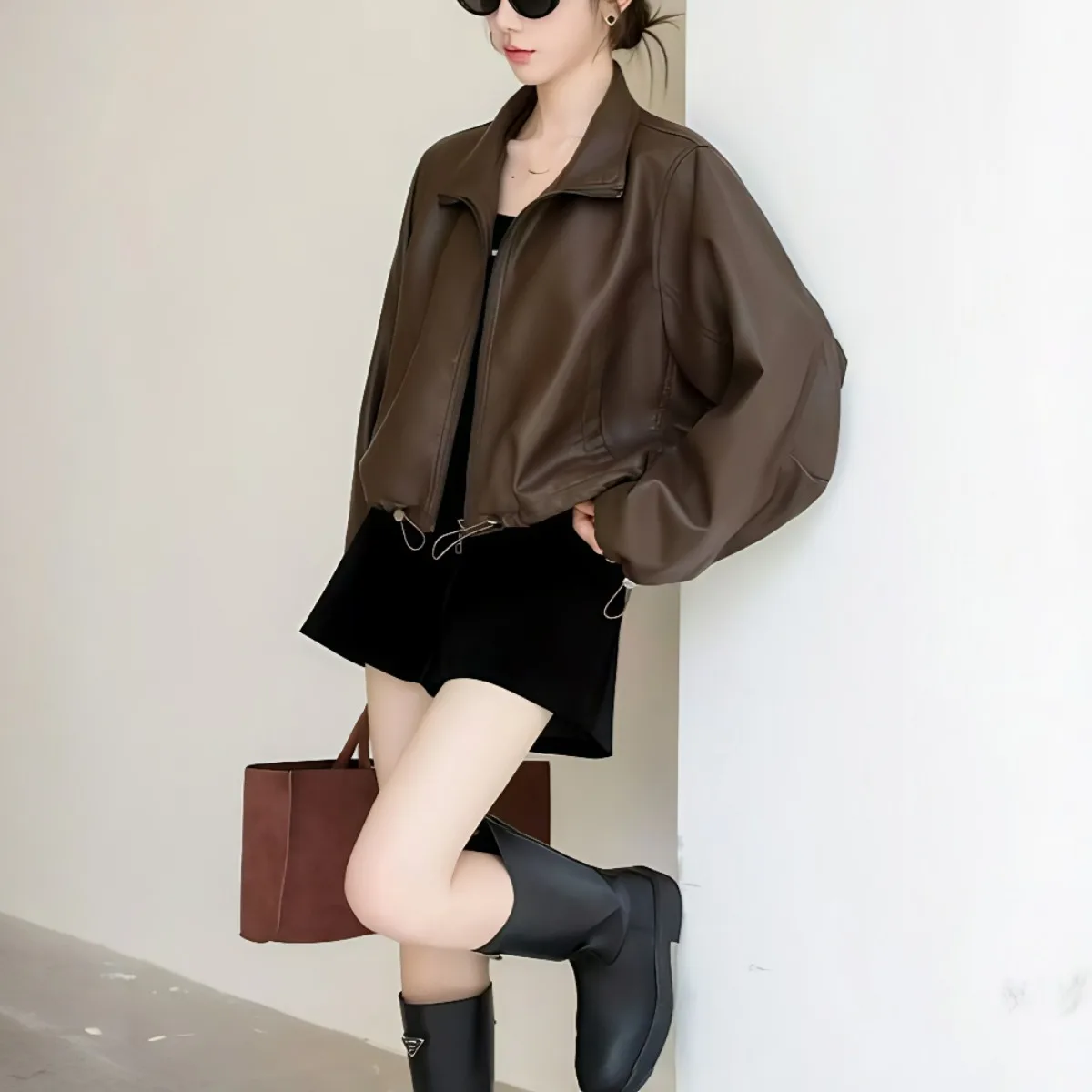 ملابس نسائية من جلد البولي يوريثان لراكبي الدراجات النارية بسحاب ort Sve جناح الخفافيش ملابس ربيع الخريف وصلت حديثًا ملابس العمل Jaet