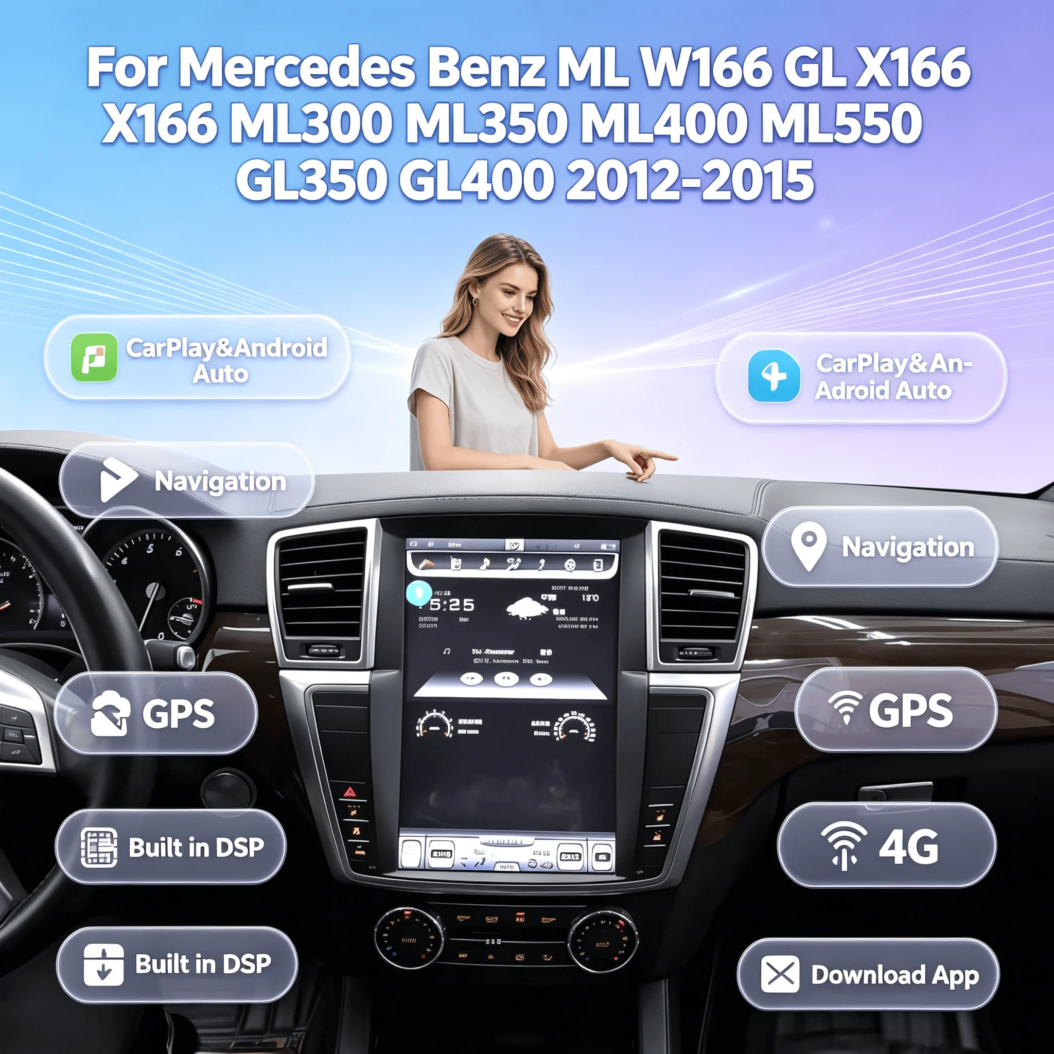 Car Radio Multimedia Player  For Mercedes Benz ML W166 GL X166 ML300 ML350 ML400 ML550 GL350  GL400 2012-2015 Carplay  Android14