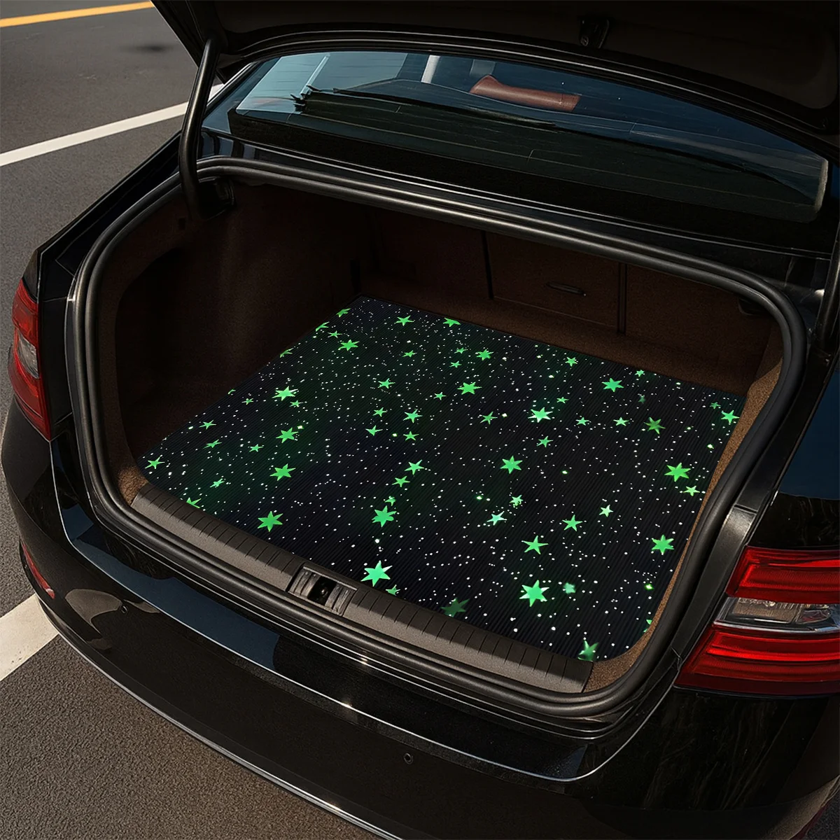 1pc Non-Slip Stylish Car Trunk Mat, Green Starry Sky Dreamy Pattern Design - Durable Material, Keeps Trunk Dry And Tidy, Adds A