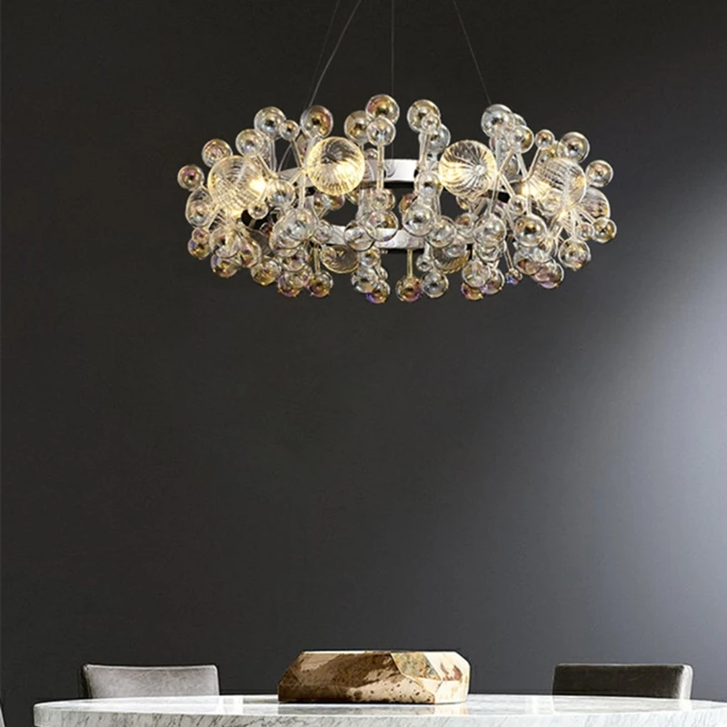 Candelabro nórdico para decoración del hogar, candelabro de techo de lujo para sala de estar y dormitorio, lámpara colgante de cristal cromado/dorado creativa, iluminación