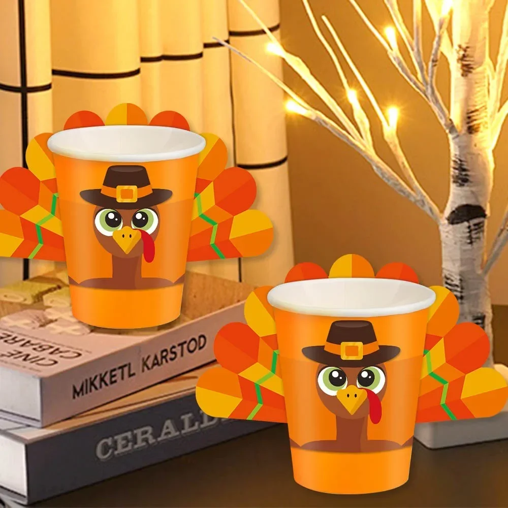 12pcs Thanksgiving Party Decoration Turkey Edge Autumn Harvest Festival Cup Cake Edge Happy Thanksgiving Day Cup Decor 2024