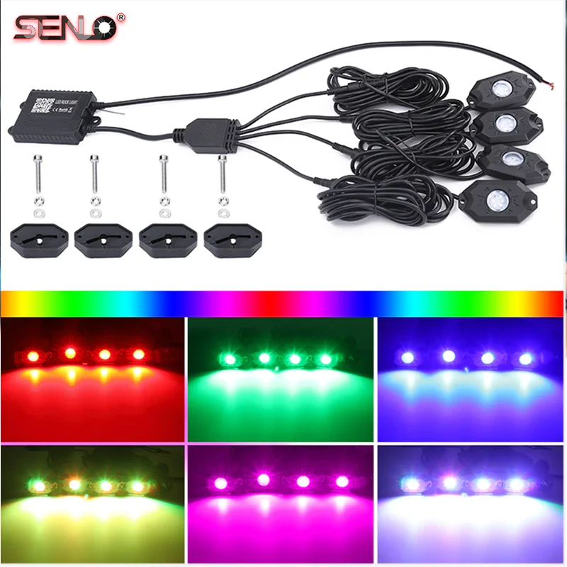 SENLO Rock Lights for Trucks RGB LED Rock Lights with APP / Remote Control & Music Mode for Pickup Off Road Jeep SUV ATV UTV Car