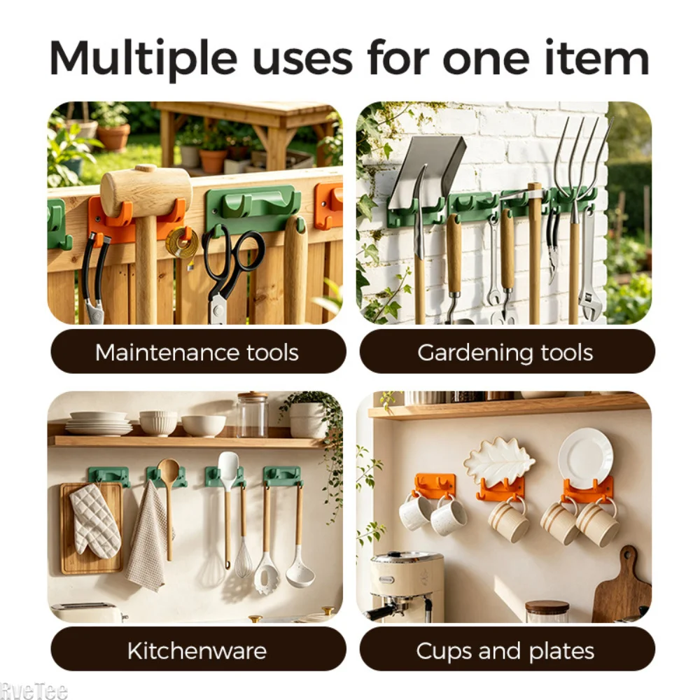 3pcs Plastic Tool Wall Hooks 4 Hooks with Screw Organizers Tool Holders for Hammer Shovel Rake Tape Scissors