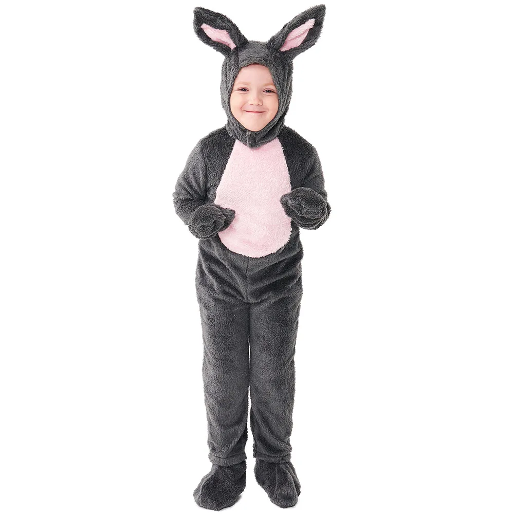 Kid Halloween Cosplay Costume Grey Plush Rabbit Cos Jumpsuit Child Animal Fairy Tale Buuny Cos Pajamas Hat Footwear 3pcs Set