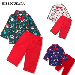 1-5 anni bambini bambini abbigliamento natalizio set camicia a maniche lunghe pantaloni 2 pezzi abiti ragazzo autunno primavera camicie babbo natale per natale