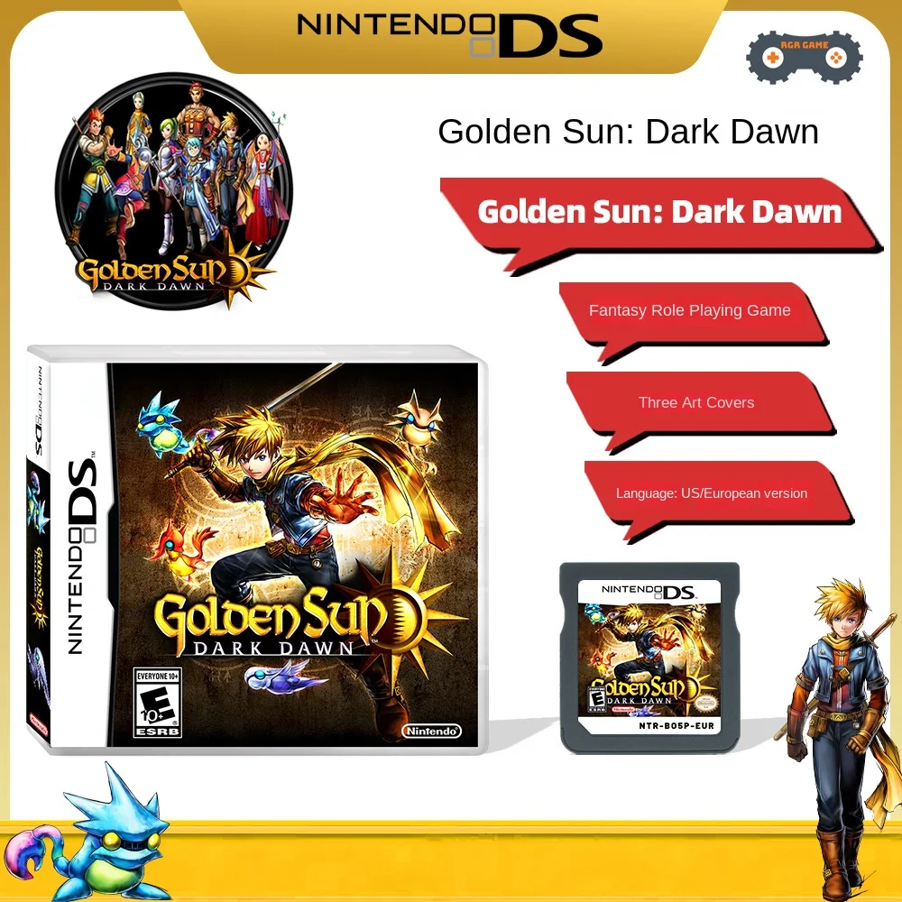 Golden Sun Dark Dawn NDS Game Card Three Art Cover Ink Cartridge Game Card American Version European Version