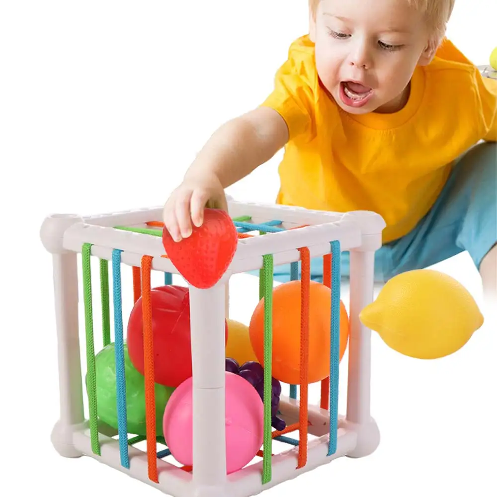 Met kleurrijk fruit Baby Montessori Zintuiglijk speelgoed Zintuiglijke ontwikkeling Fijne motoriek Vormsorteerder Kubus Babyspeelgoed Cartoon