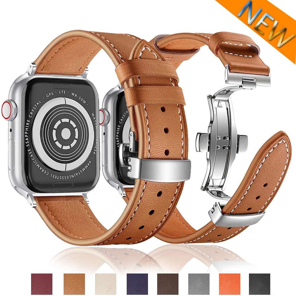 Pulseira de couro de luxo para Apple Watch, 45mm, 44mm, 49mm, 42mm, 38mm, 40mm, 41mm, iWatch Ultra 8, 7, 6, 5