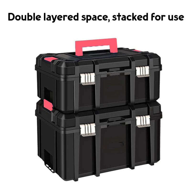 22/24inch Household Maintenance Tool Box Portable Large Capacity Toolbox Double Layer Tools Storage Box Stackable Hardware Case