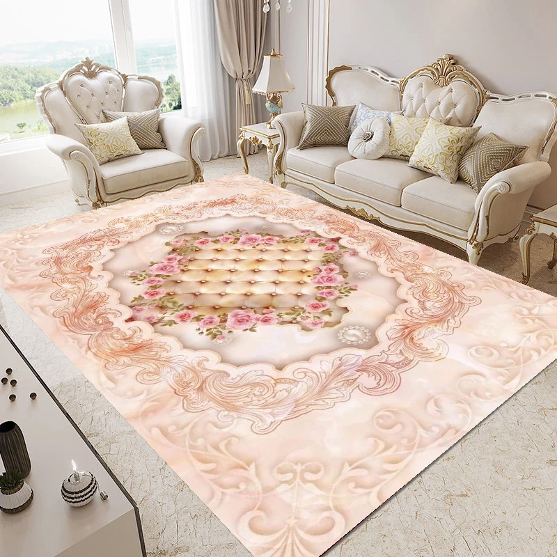 

Pink Rose Living Room Carpet Luxurious Home Room Decoration Rug Soft Bedroom Non Slip Washable Mat Large Alfombras Para Sala