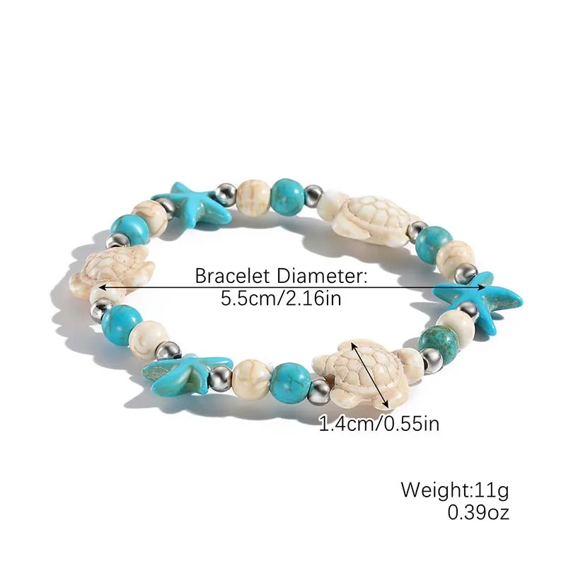 Klassisches Boho-Armband mit blauen Seestern und Perlen für Damen, Strandmuschel, Muschel, Muschel, Schildkröte, Armreif, modischer Freundschaftsschmuck – Detail 15