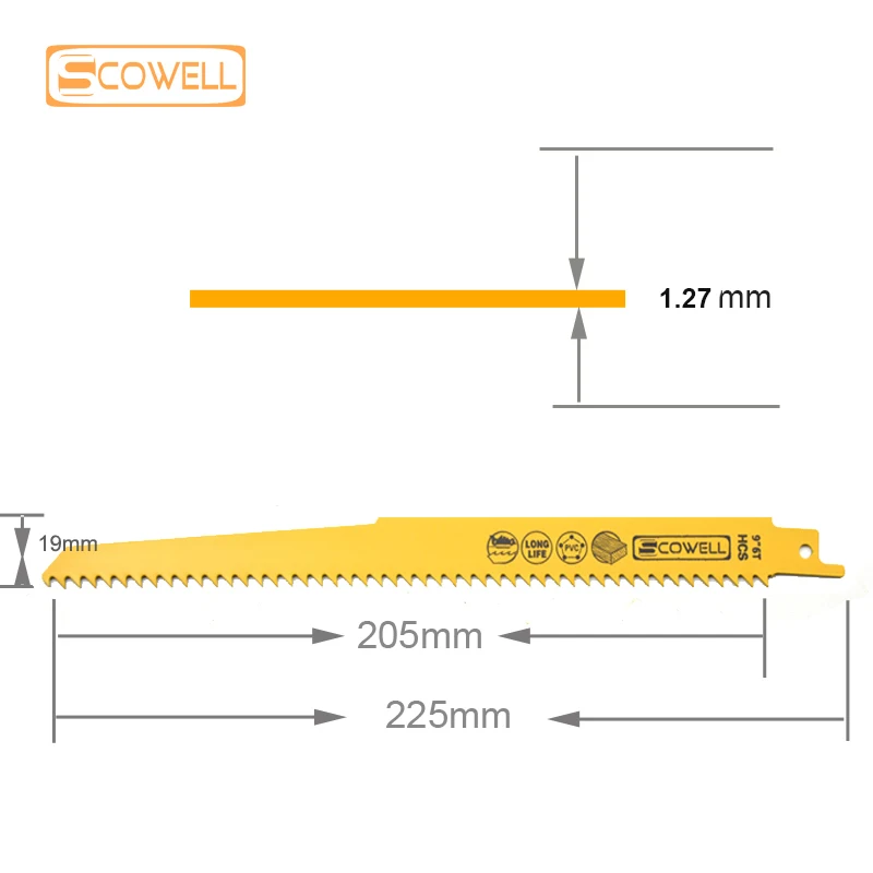 SCOWELL-High Carbon Steel Reciprocating Saw Blades, Sabre Saw Jigsaw Blade, Wood Plastic Recipe, 15 Packing, 9 ", 6TPI