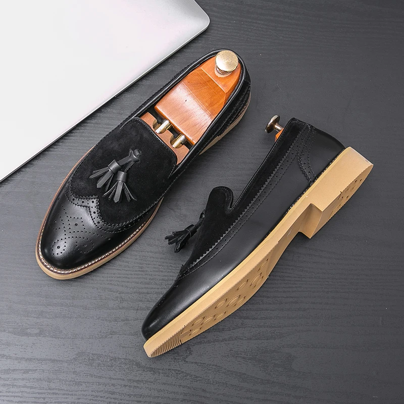 Men Business Dress Casual Fashion Elegant Formal ShoesSlip-on Evening Dress Loafers Party Tassel Leather Shoes Wedding Shoes