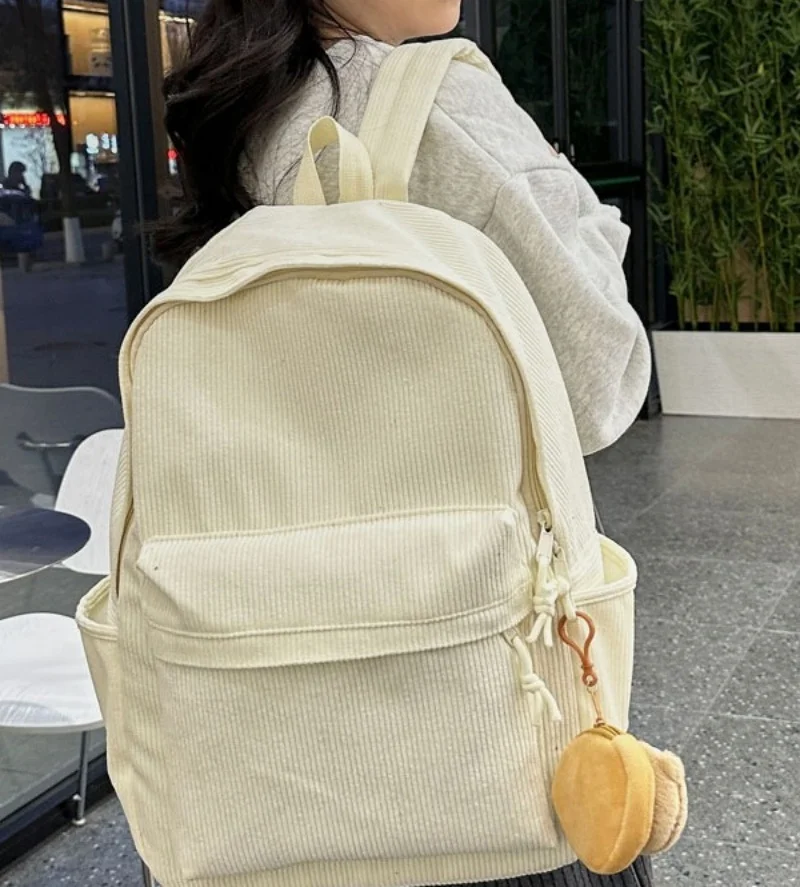 Corduroy High-Capacity Backpack With Personalized Name, Student Bag, Versatile Commuting Backpack, Simple And Fashionable