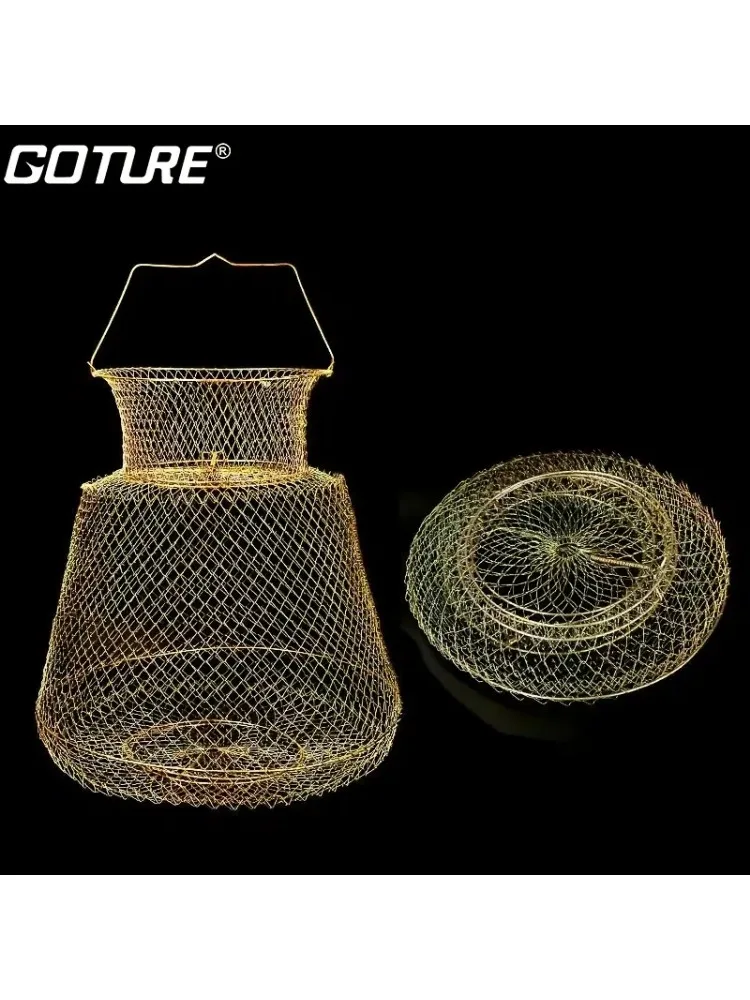 Goture Foldable Fishing Net Metal Wire Portable Fishing Trap Network Fish Crabs Squid Shrimp Mesh Cage Cast Fishing Nets Tool