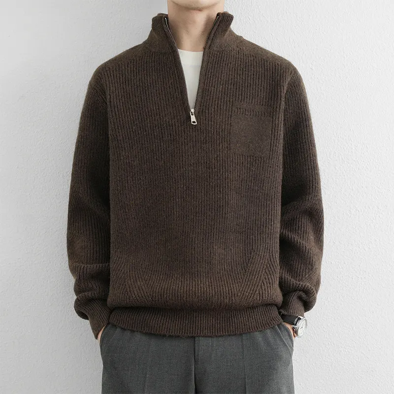 

Высококачественный мужской повседневный модный свитер с воротником-стойкой на молнии до середины груди, осенне-зимний, универсальный, удобный, теплый топ