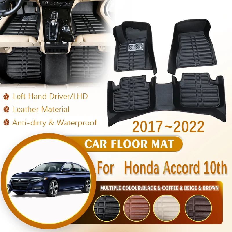 

for Honda Accord 10th Gen MK10 Inspire 2017~2022 LHD Car Leather Waterproof Foot Inner Liner Carpet Mats Custom Rug Accessories