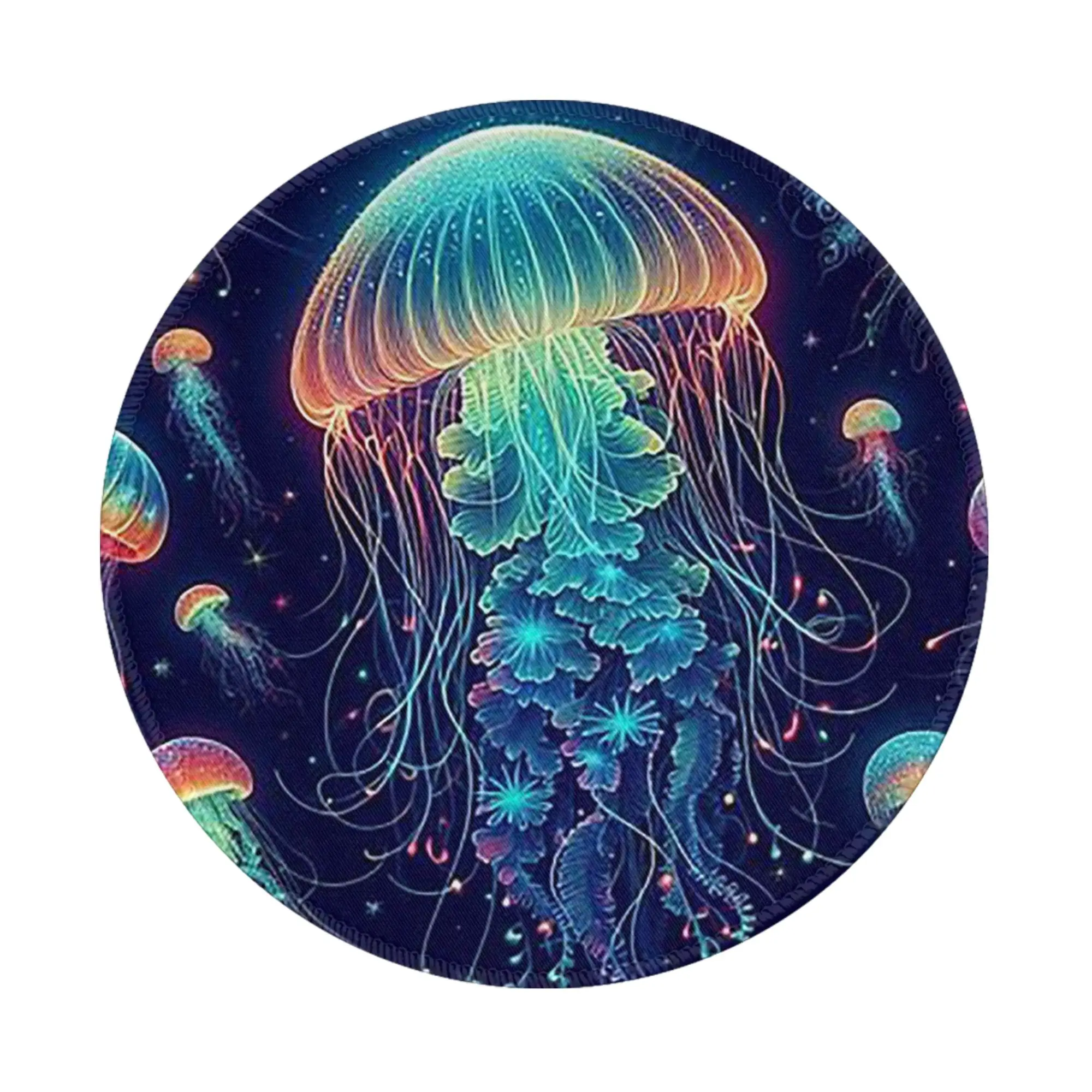Luminescent Rainbow Jellyfish on Navy Blue Mouse Pad Computer Keyboard Mouse Mat Gaming Laptop Desk Mat Accessories Table Mats