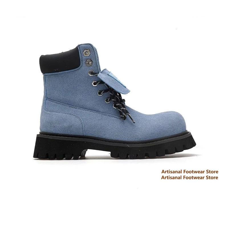 Candy Colored Men's Boots Lace-Up High-Top Trendy Outdoor Hiking Boots Luxury Designer Handmade Height Increased Men Boots