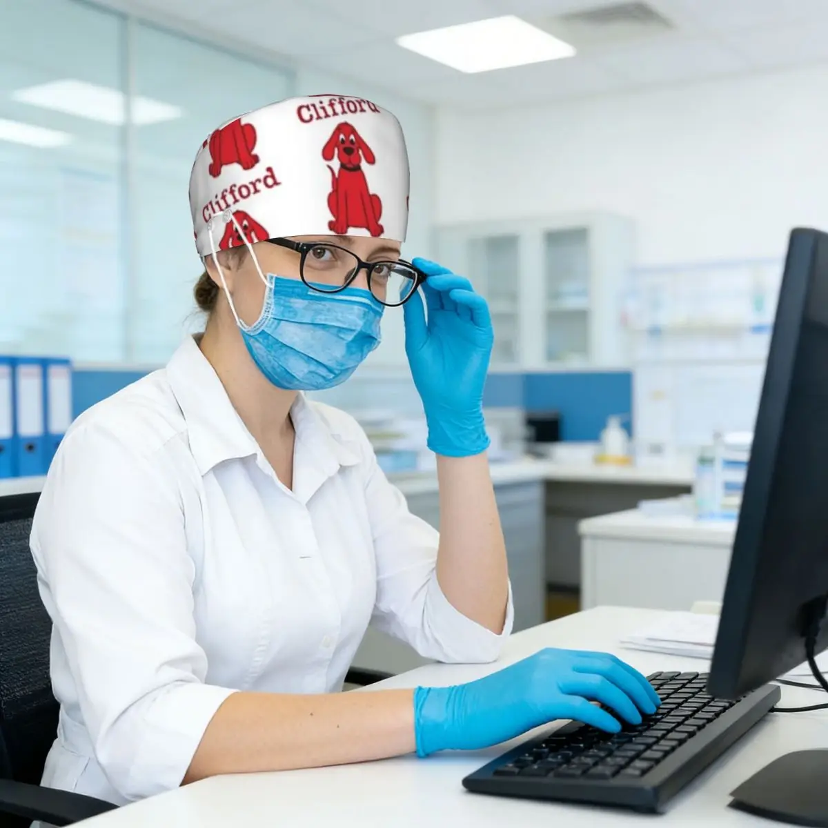 Clifford The Big Red Dog Scrub Hat Doctor Working Surgical Cap Men Women Adjustable Nursing Caps for Dentist - view 5