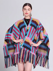 Fashion Winter Preppy Rainbow Scarf Women Ladies Layers Poncho Warm Femme Sweet Scarve Capa Para Mujer Pashmina Cloak Wrap Shawl