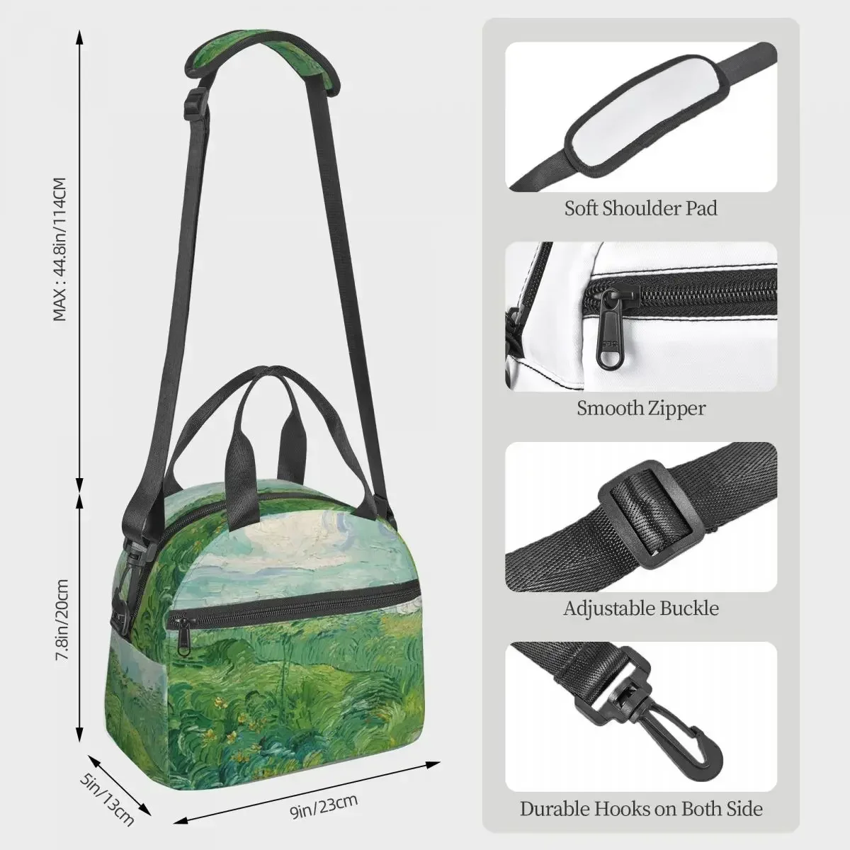 Green Wheat Fields, Auvers, Vincent Van Gogh Insulated Lunch Bag for Women Office Cooler Thermal Box Tote Portable Lunch Boxes