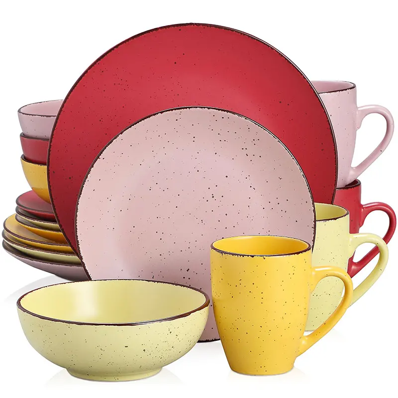 VANCASSO MODA Series 4/16/32/48 PCS Pottery Dinner Set Colorful Stoneware Tableware Set with Dinner Plate,Dessert Plate,Bowl,Cup