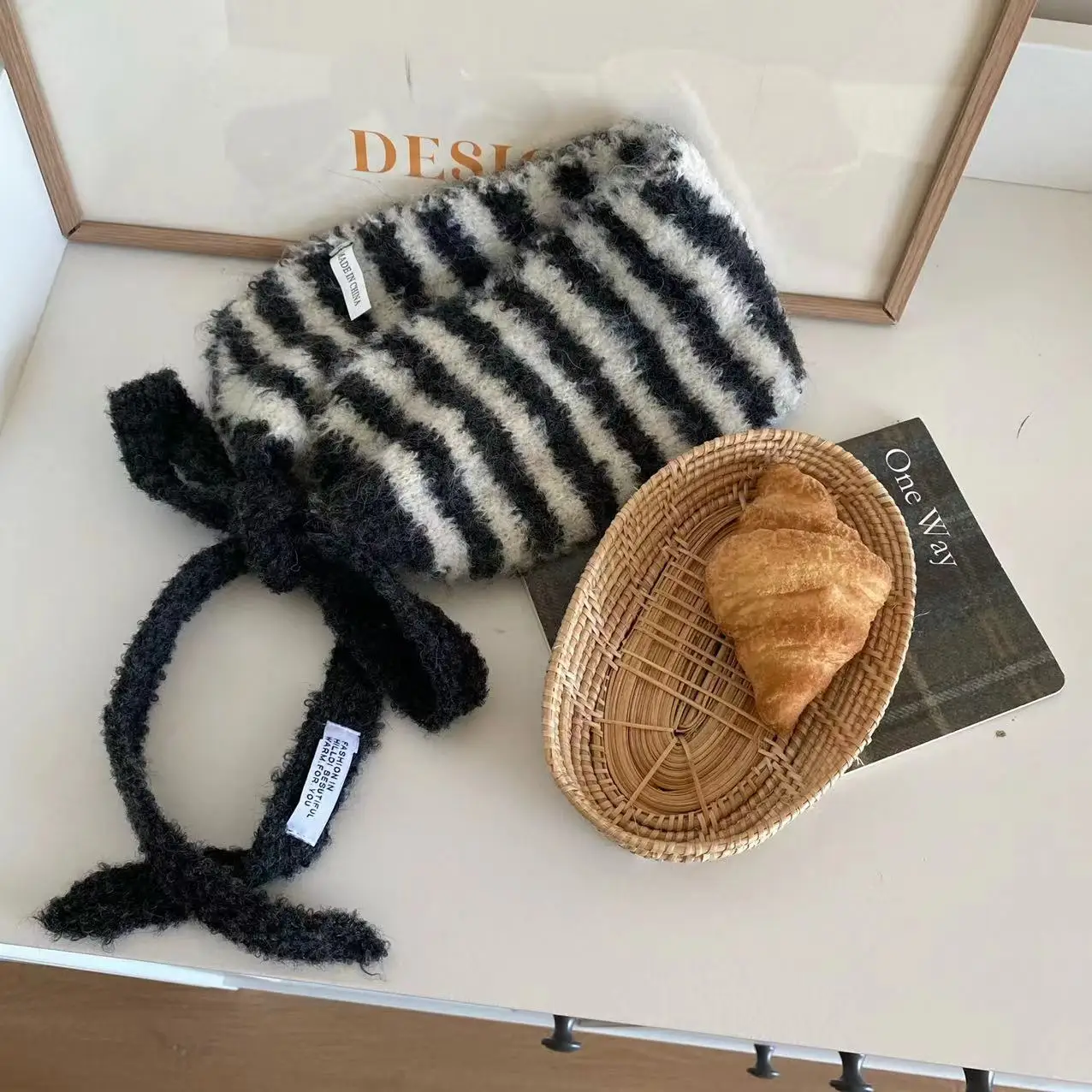 Retro Striped Scarf For Women Winter Warm Neckerchief  Neck Collar Scarfs Lady Earmuffs Girl Outdoor Coldproof Scarves Headbands