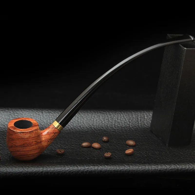 MUXIANG Classic Handmade Pipe Long Rosewood Pipe For Ring Decor 3mm Filter Tobacco Pipe Cleaner And Rack Mens High Quality Gifts