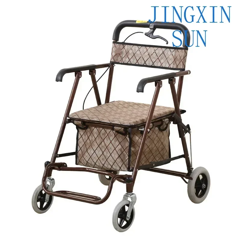 Elderly Lightweight Shopping Cart With Brakes, Foldable Four-Wheel Seniors Roller Walker